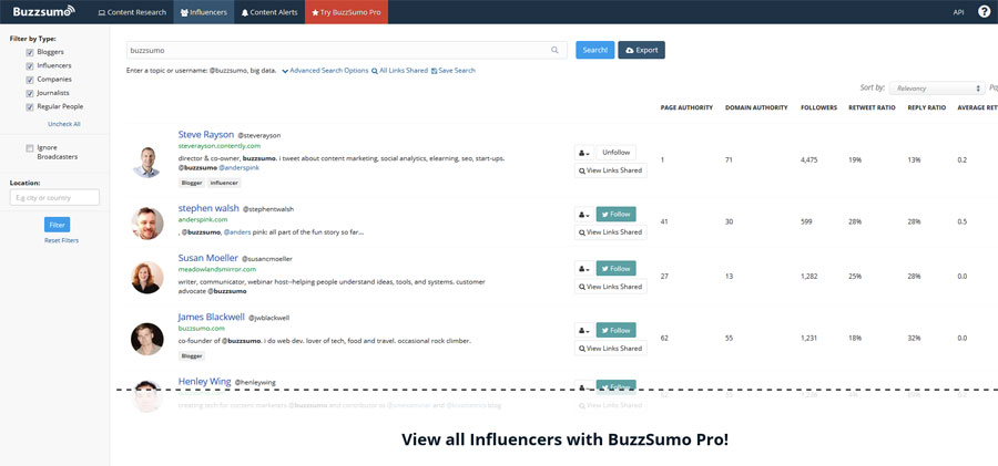 Influencer Marketing mit Buzzsumo - Influencer Search