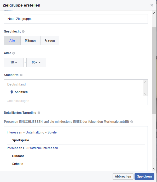 Zielgruppe für Ad im Facebook festlegen