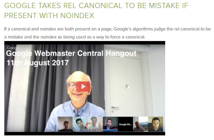 NoIndex NoFollow und Canonical Tag gleichzeitig führen zu Fehlinterpretation - Gary Illyes Google Webmaster Hangout 11. August 2017
