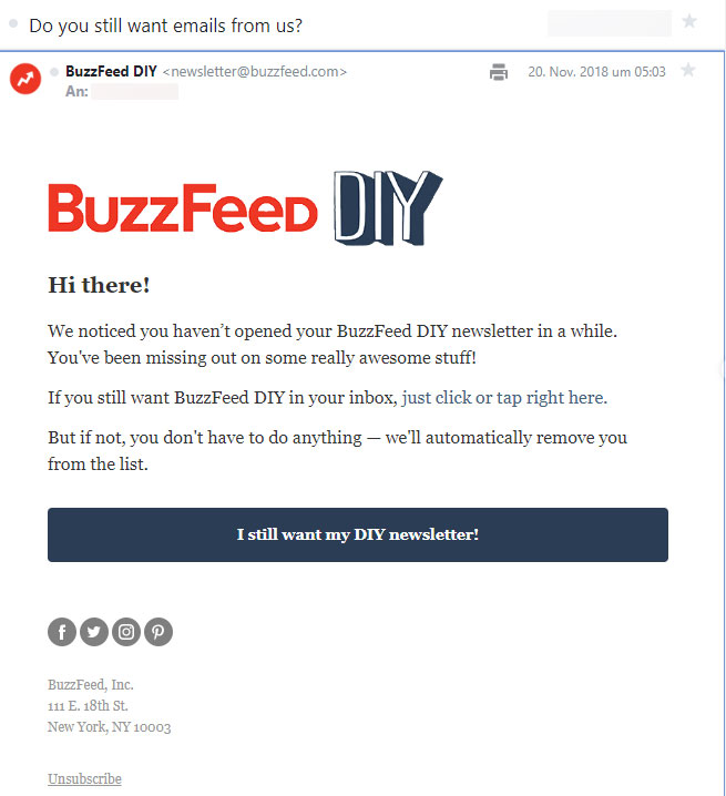 Erinnerungsmail Buzzfeed DIY