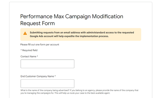 Performance Max Campaign Modification Request Form