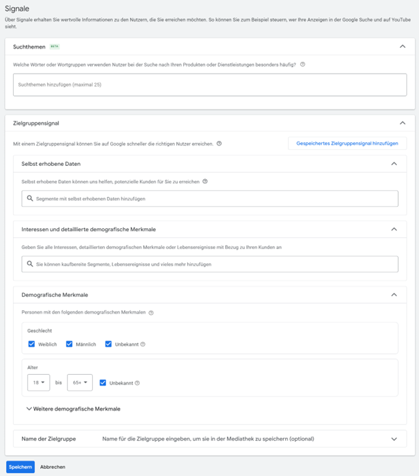 Google Ads Zielgruppensignale