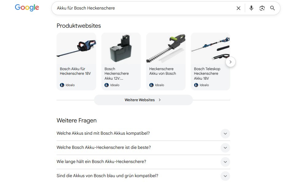 Abschnitt in der Google SERP: Weitere Fragen