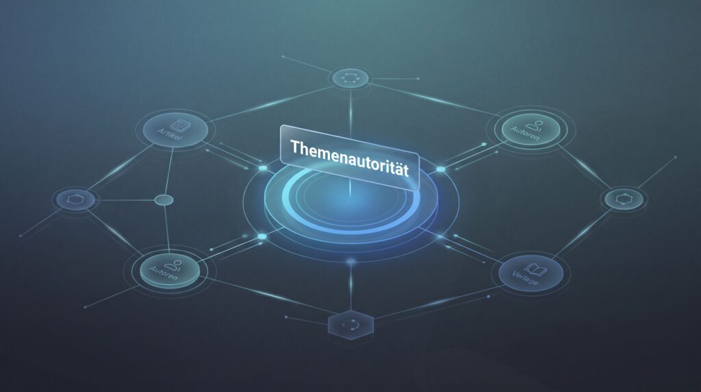Themen-Cluster und Topical Authority visualisiert als vernetzter Wissensgraph Themen-Cluster und Topical Authority visualisiert als vernetzter Wissensgraph